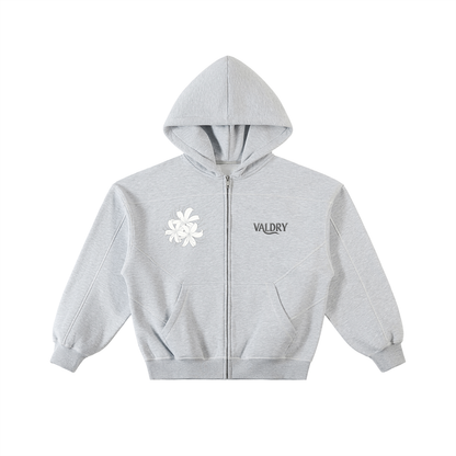 Contrast-Stitched Boxy Fleece Zip Hoodie