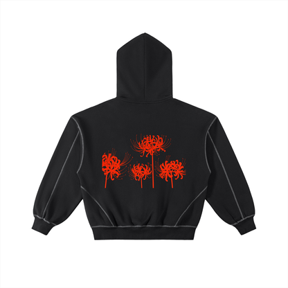 Contrast-Stitched Boxy Fleece Zip Hoodie